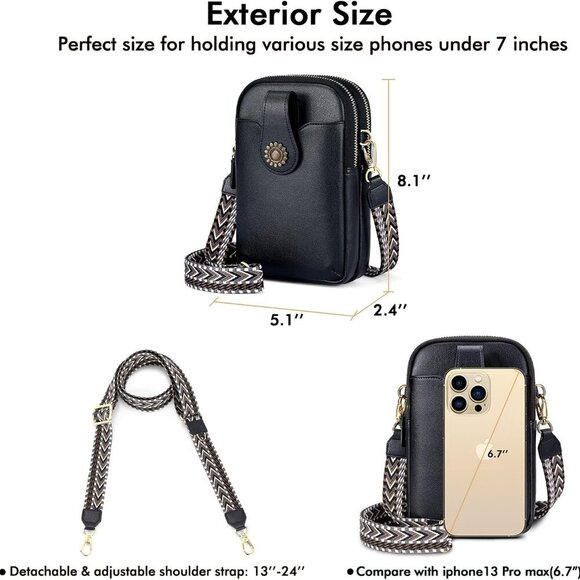Leather Small Crossbody Purse for Women Cell Phone Bag Holder Wallet Purse Trave - Picture 5 of 6